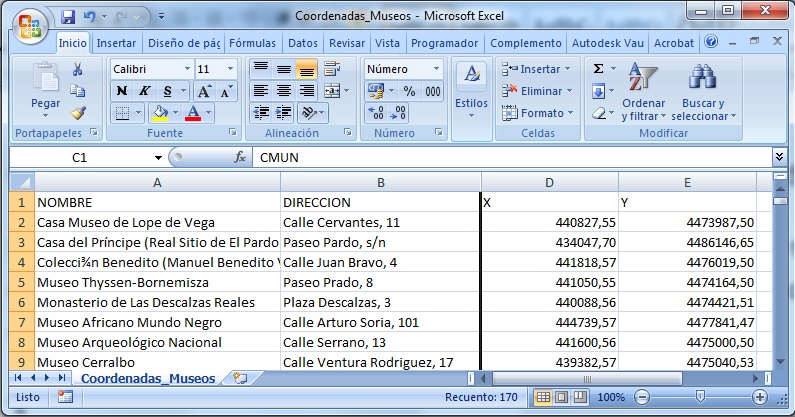 How to create a point layer from X, Y coordinates using ArcGIS_arcgis_tabla_excel_puntos_museos